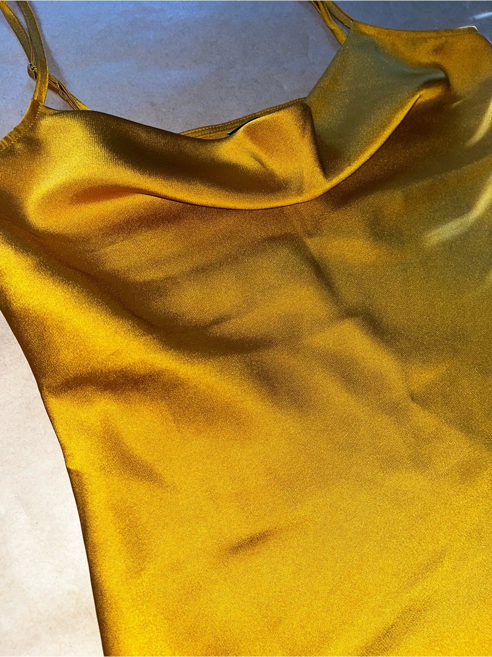 EXPRESS Satin Cowl Neck Slip Dress in Golden Yellow